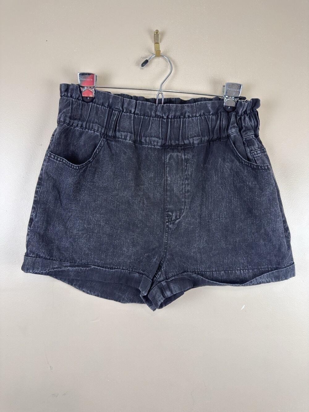 Tgla Women’s Denim Shorts Acid Wash High Rise Paperbag Elastic Waist Size M